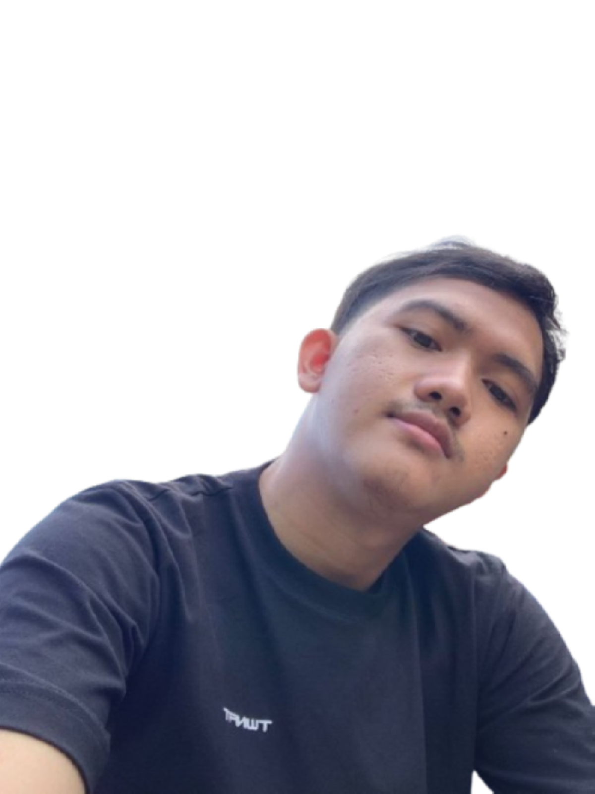 A man in a alice blue shirt with a thinking expression